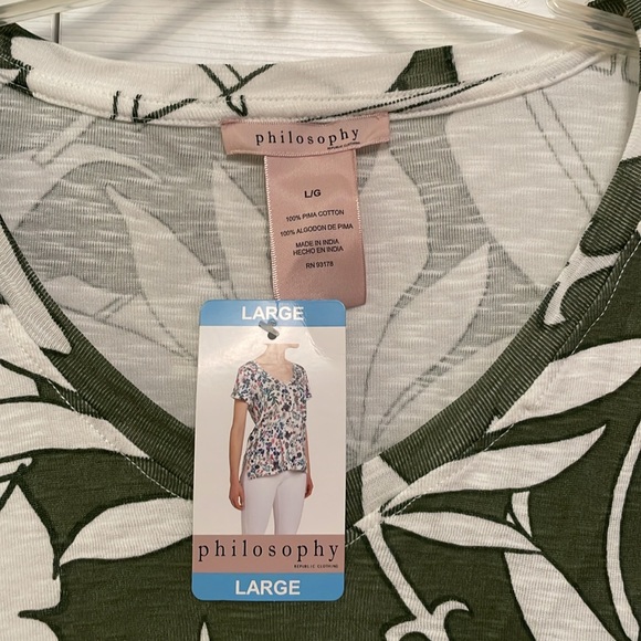 NWT PHILOSOPHY Republic Clothing Cotton Tropical Palm Print Popover Top Large - Picture 3 of 15